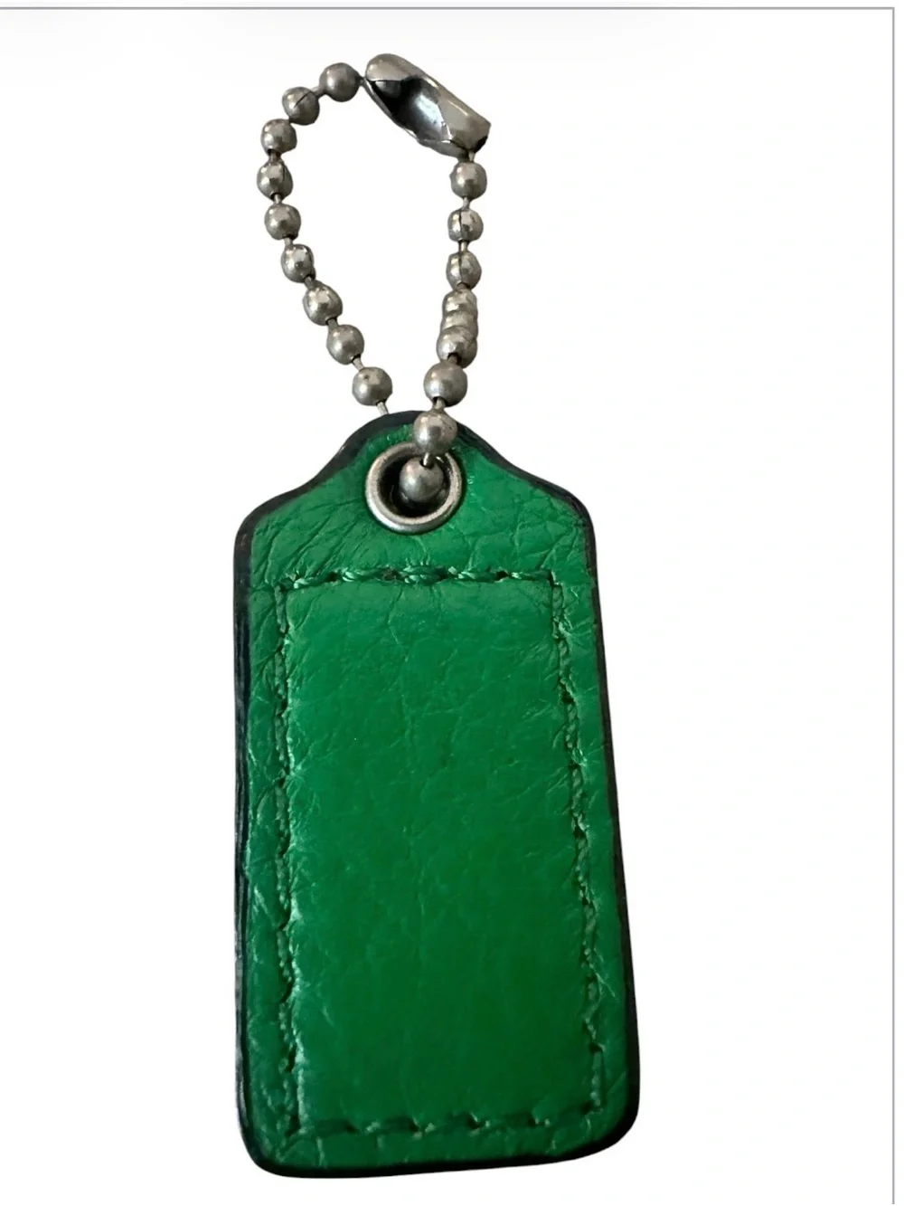 Coach Green Leather Logo Keychain - Hangtag with Silver Hardware